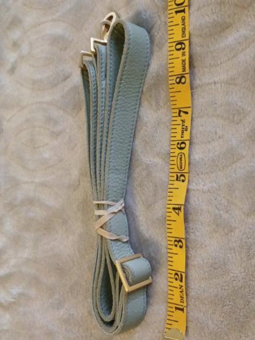 soft green leather purse adjustable strap with brushed polished gold hardware